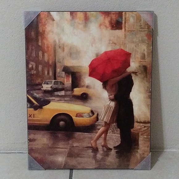 Art Paint Kissing Under Umbrella In New York Romantic Couple Sweet Love Picture - Picture 4 of 15